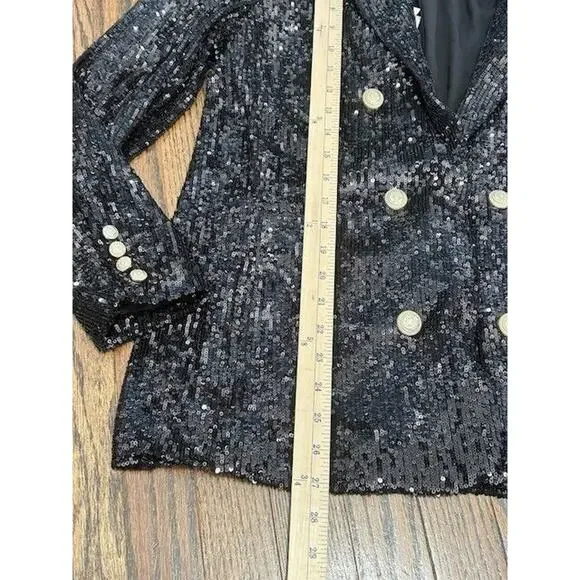 Generation Love Nyla Sequin Blazer‎ Jacket Double Breasted Long Sleeve Black S